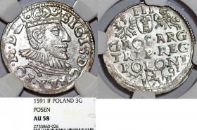 Picture for: Trojak 1591 Zygmunt III Waza Poznań AU 58