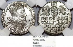 Picture for: Trojak 1594 Zygmunt III Waza Malbork; MS 63