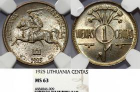 Picture for: 1 centas 1925 Litwa MS 63