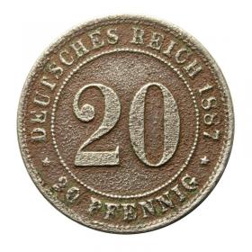 20 pfennig 1887 Frederick William II of Prussia Stuttgart