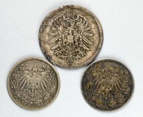 Picture 2 for: Set of 3 coins: 1 mark 1875 D, 1/2 mark 1905 A, 1/2 mark 1906 D Germany