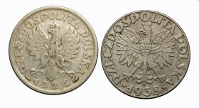 Picture 2 for: 1 złoty 1924 Kobieta z kłosami + 50 gr 1938