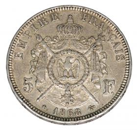 Picture 2 for: 5 francs 1868 Napoleon III France Strasbourg